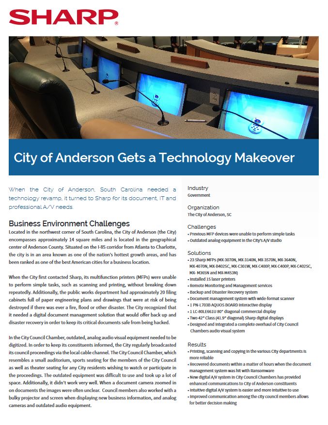 Sharp, City Of Anderson, Case Study, Image Communication Technology