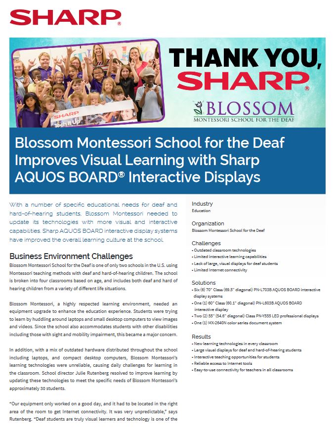 Sharp, Case Study, Blossom Montessori School For The Deaf, Aquos Board, Image Communication Technology