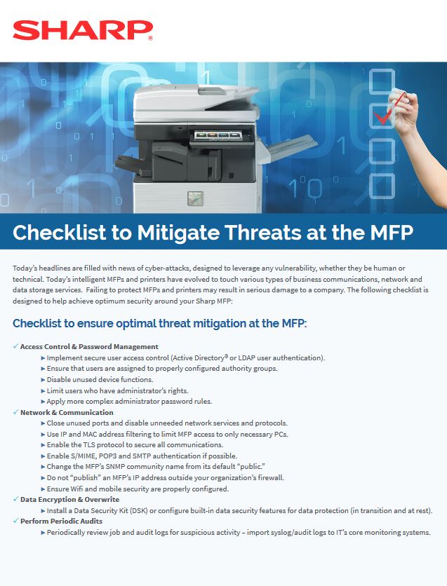 Mfp Security Checklist, Sharp, Image Communication Technology