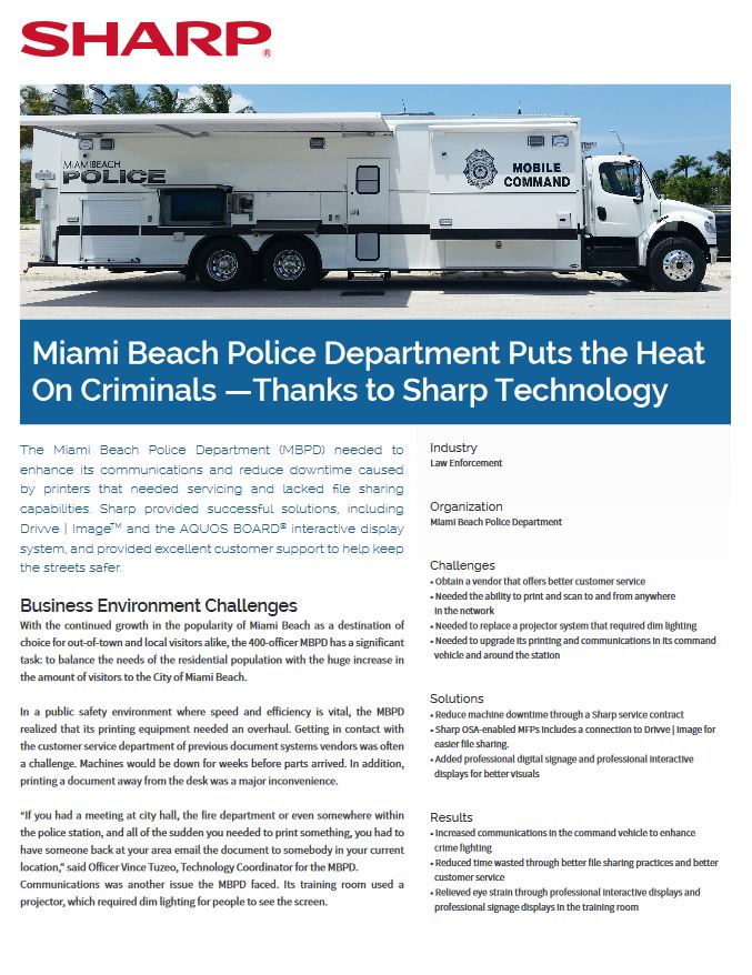 Sharp, Miami Beach Police, Aquos, Image Communication Technology