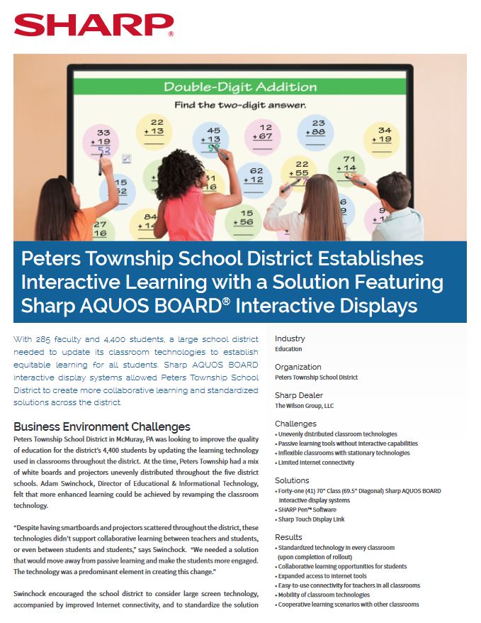 Sharp, Peters Township, School District, Aquos Board, Case Study, Education, Image Communication Technology