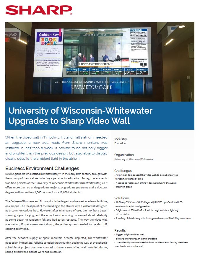 Sharp, University Of Wisconsin, Video Wal,l Case Study, Education, Image Communication Technology