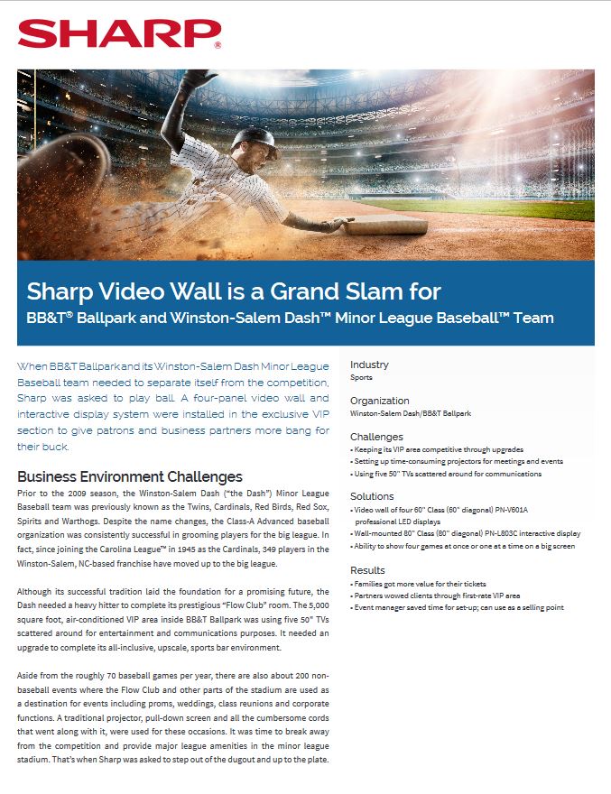 Sharp, Video Wall, Bb&t Ballpark, Hospitality, Image Communication Technology